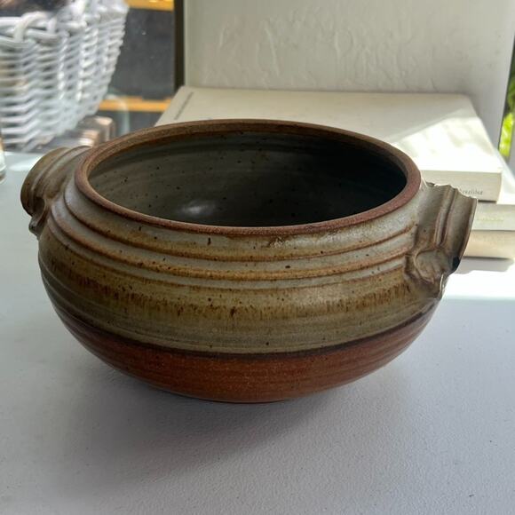 Studio Art Pottery Handmade Striped Speckled Mid Century Bowl 10” X 5.5" Signed - Picture 8 of 16